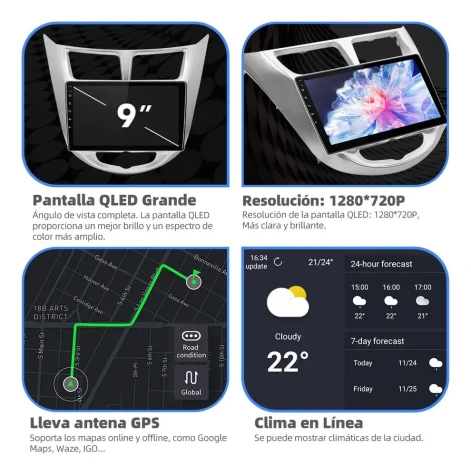 HYUNDAI ACCENT 2011/2016 KIT PREMIUM - CENTRAL MULTIMEDIA 9" ADAK ANDROID 8CORE + 4GB RAM + 64GB ROM